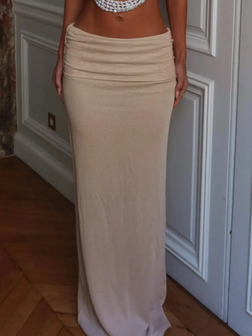 Outcast Clothing Rosalia Knit Maxi Skirt Oat Beige Small NWT